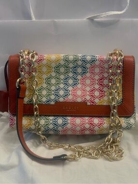 RADLEY LONDON Multicolor Signature Crossbody with Orange Trim and Gold Chain